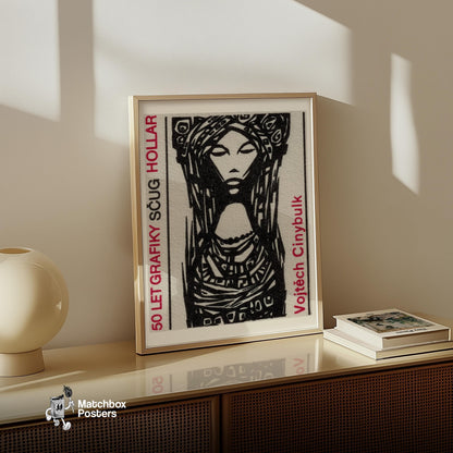 Traditional Woman - vintage matchbox label print - size comparison