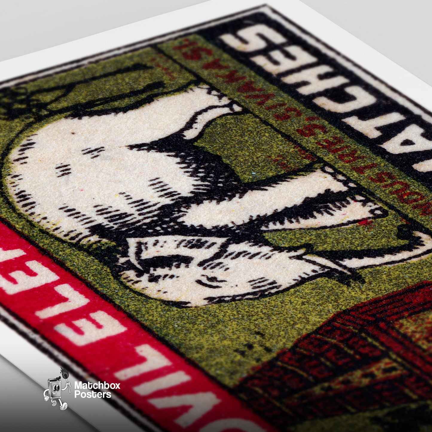White Elephant Temple - vintage matchbox label print - close-up detail