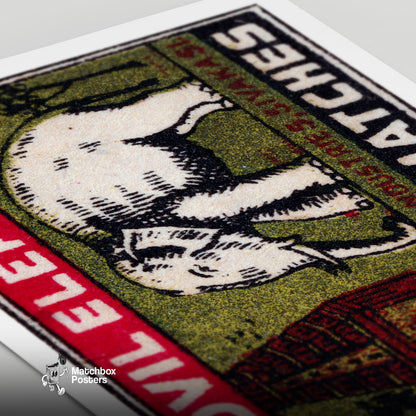 White Elephant Temple - vintage matchbox label print - close-up detail