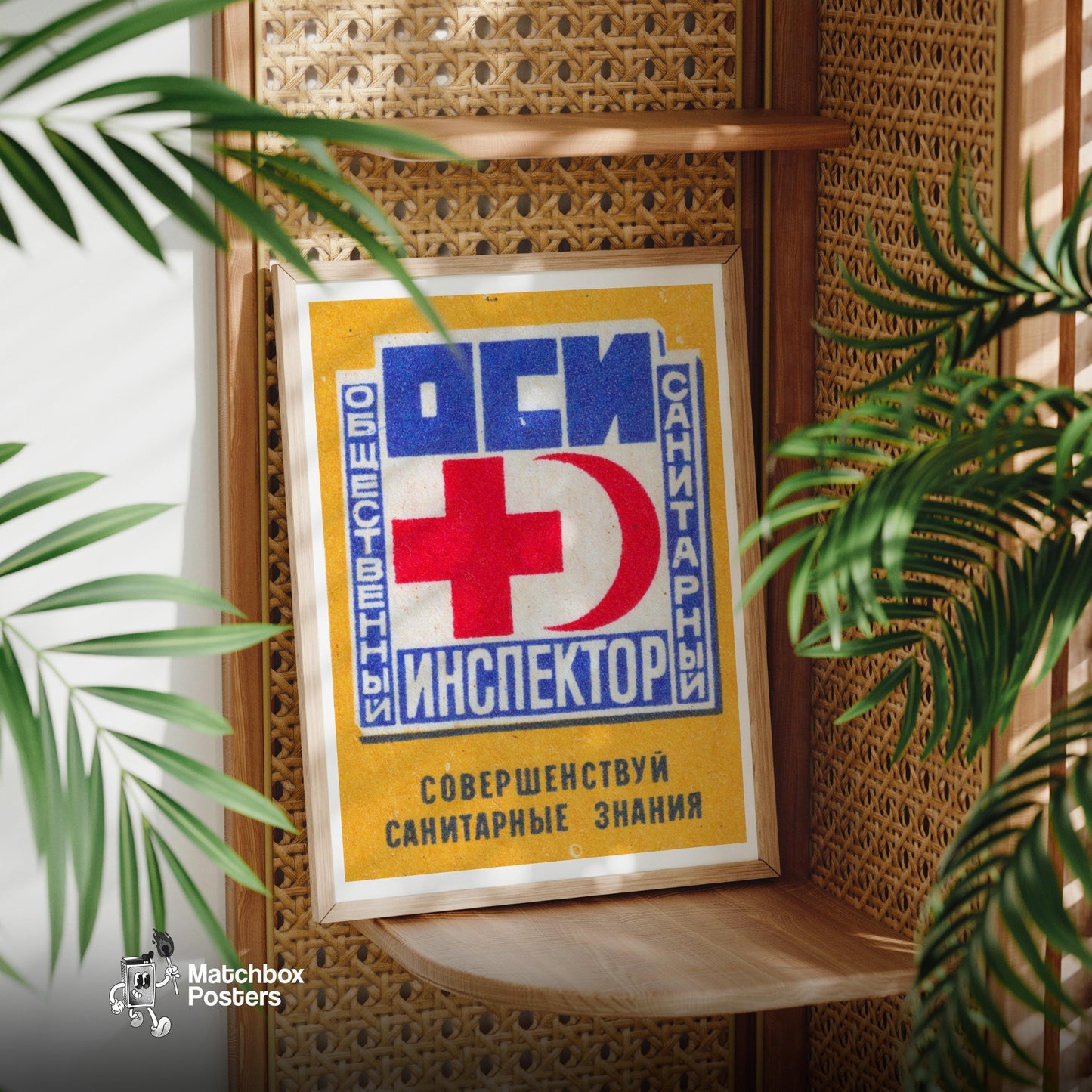 Red Cross - vintage matchbox label print - office wall