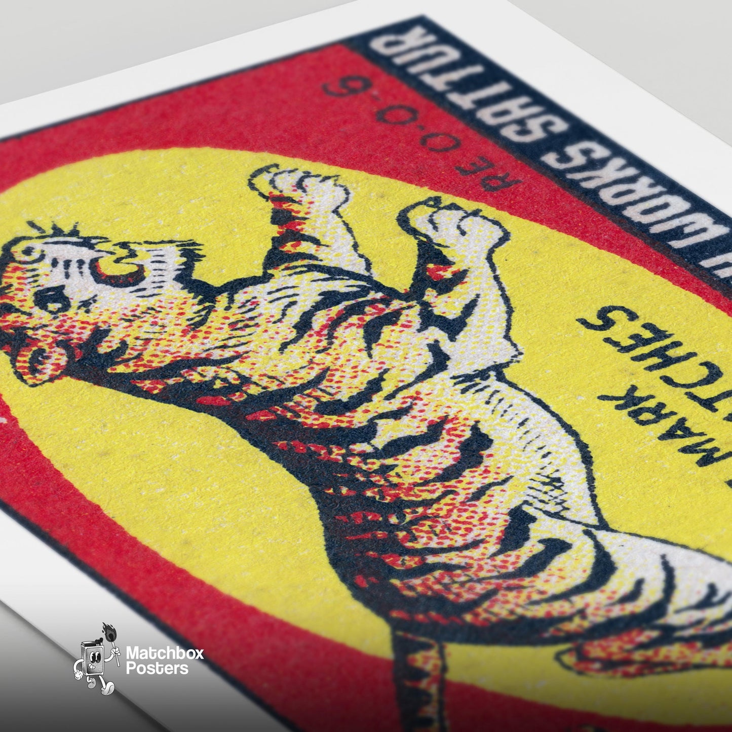 Leaping Tiger - vintage matchbox label print - close-up detail