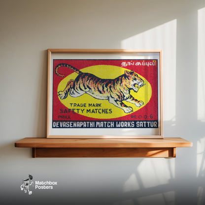 Leaping Tiger - vintage matchbox label print - size comparison