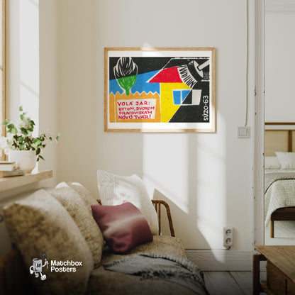 Spring Cleaning House - vintage matchbox label print - living room mockup