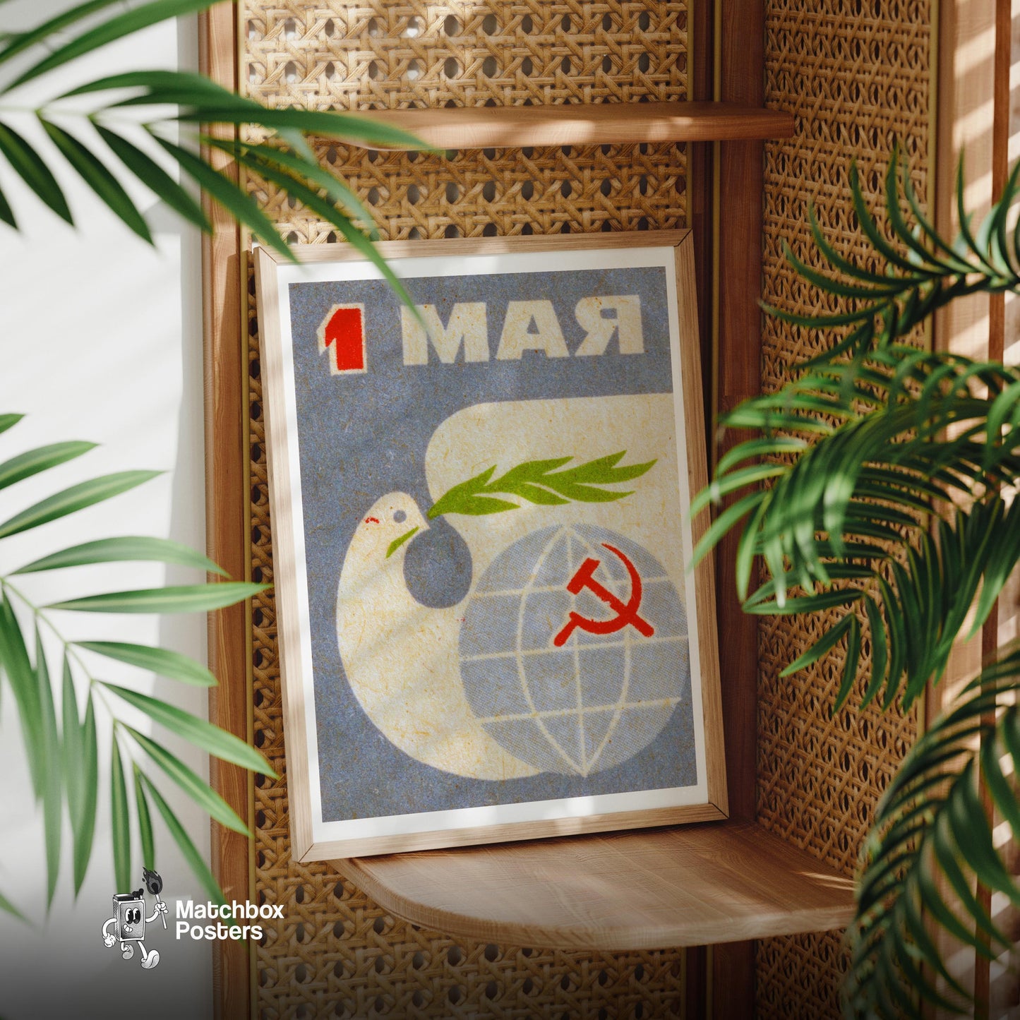Dove with Olive Branch - vintage matchbox label print - office wall