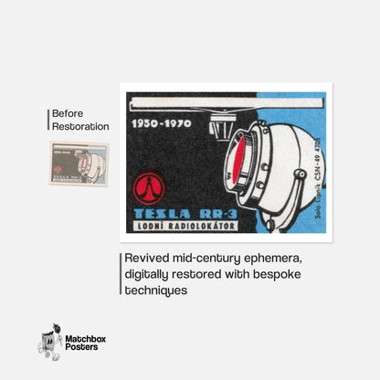Radio Locator Technology - vintage matchbox label print - framed wall art preview