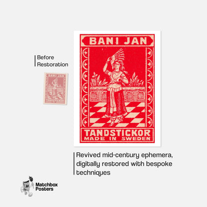 Woman Sweden 1920s-30s Matchbox Label - vintage matchbox label print - framed wall art preview