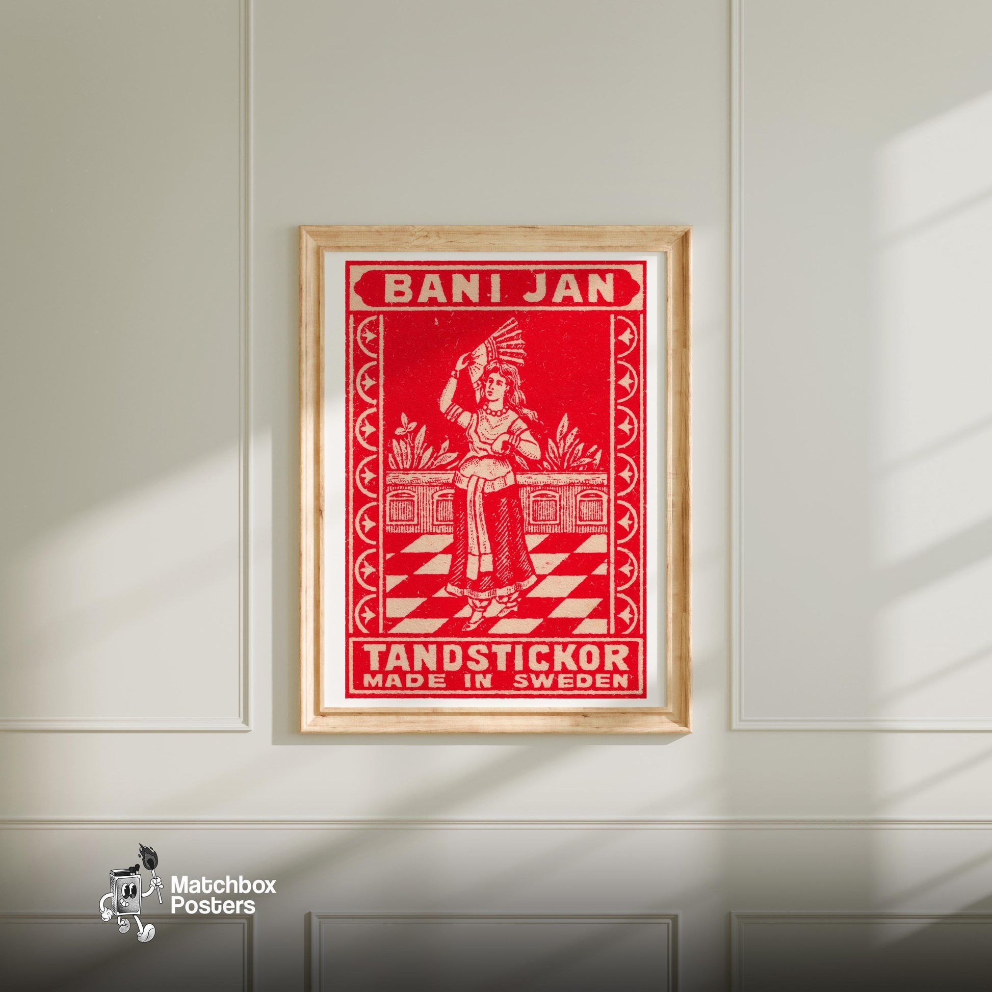 Woman Sweden 1920s-30s Matchbox Label - vintage matchbox label print - bedroom mockup
