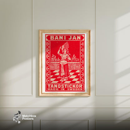 Woman Sweden 1920s-30s Matchbox Label - vintage matchbox label print - bedroom mockup