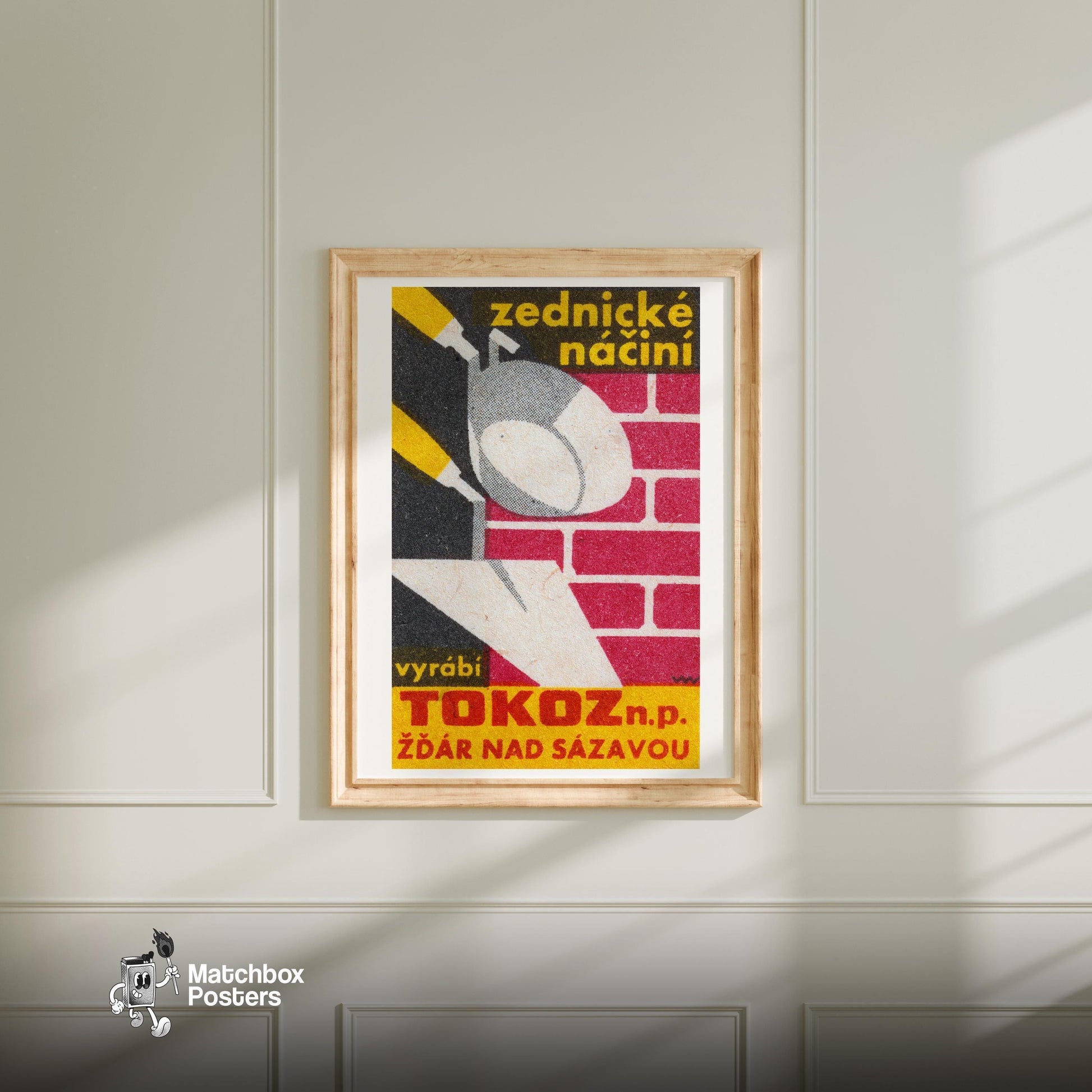 Bricklaying Construction - vintage matchbox label print - bedroom mockup