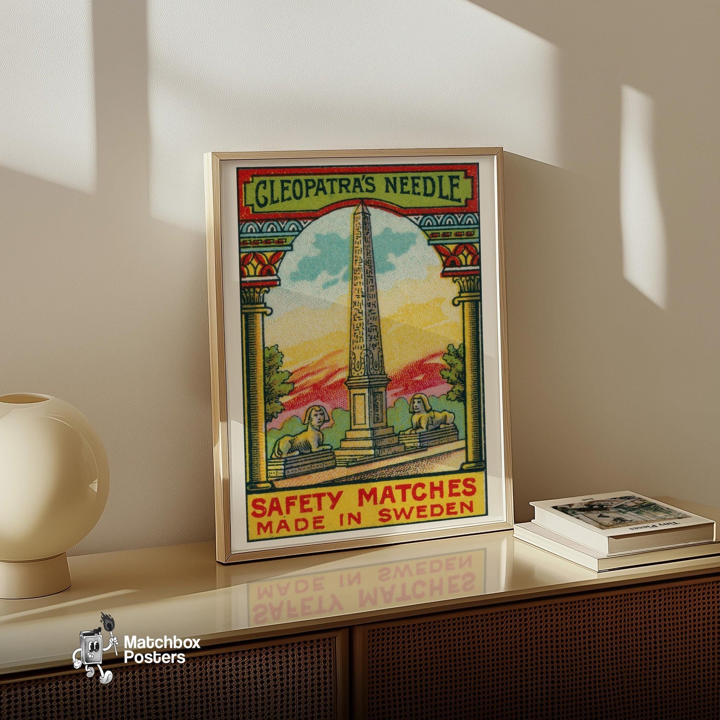 Cleopatra's Needle - vintage matchbox label print - size comparison