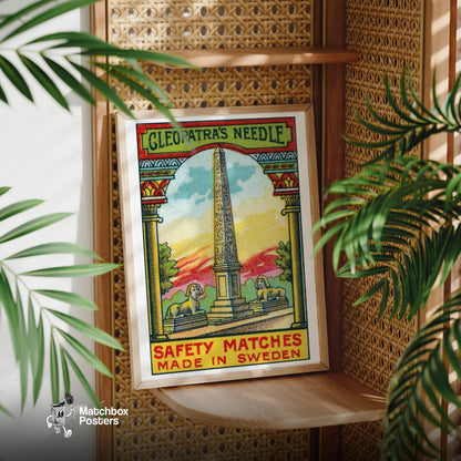Cleopatra's Needle - vintage matchbox label print - office wall