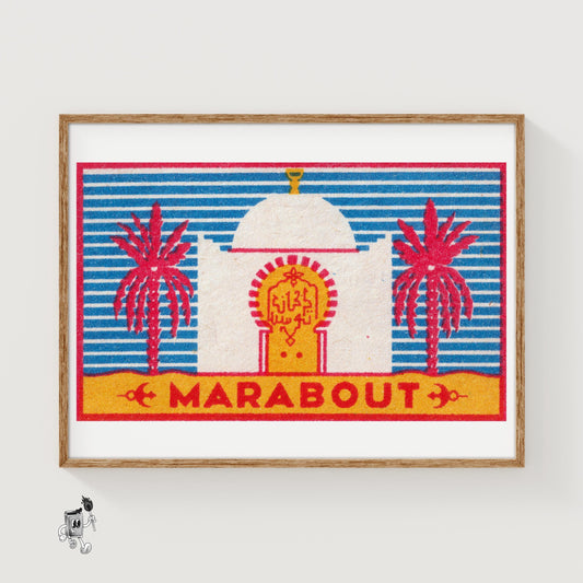 Marabout Temple - vintage matchbox label print