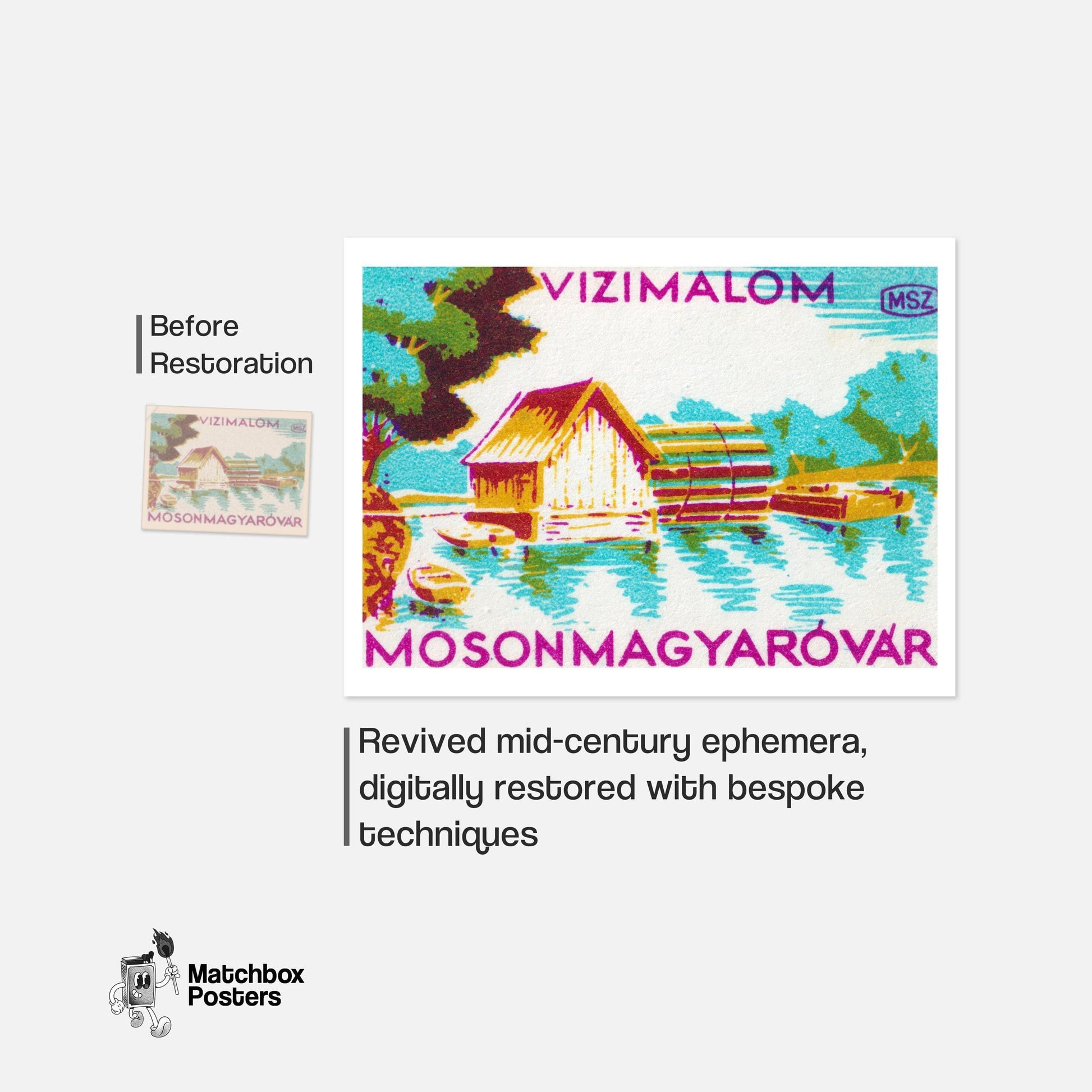 Countryside Cabin - vintage matchbox label print - framed wall art preview