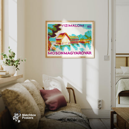 Countryside Cabin - vintage matchbox label print - living room mockup