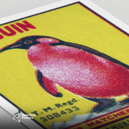 Penguin - vintage matchbox label print - close-up detail