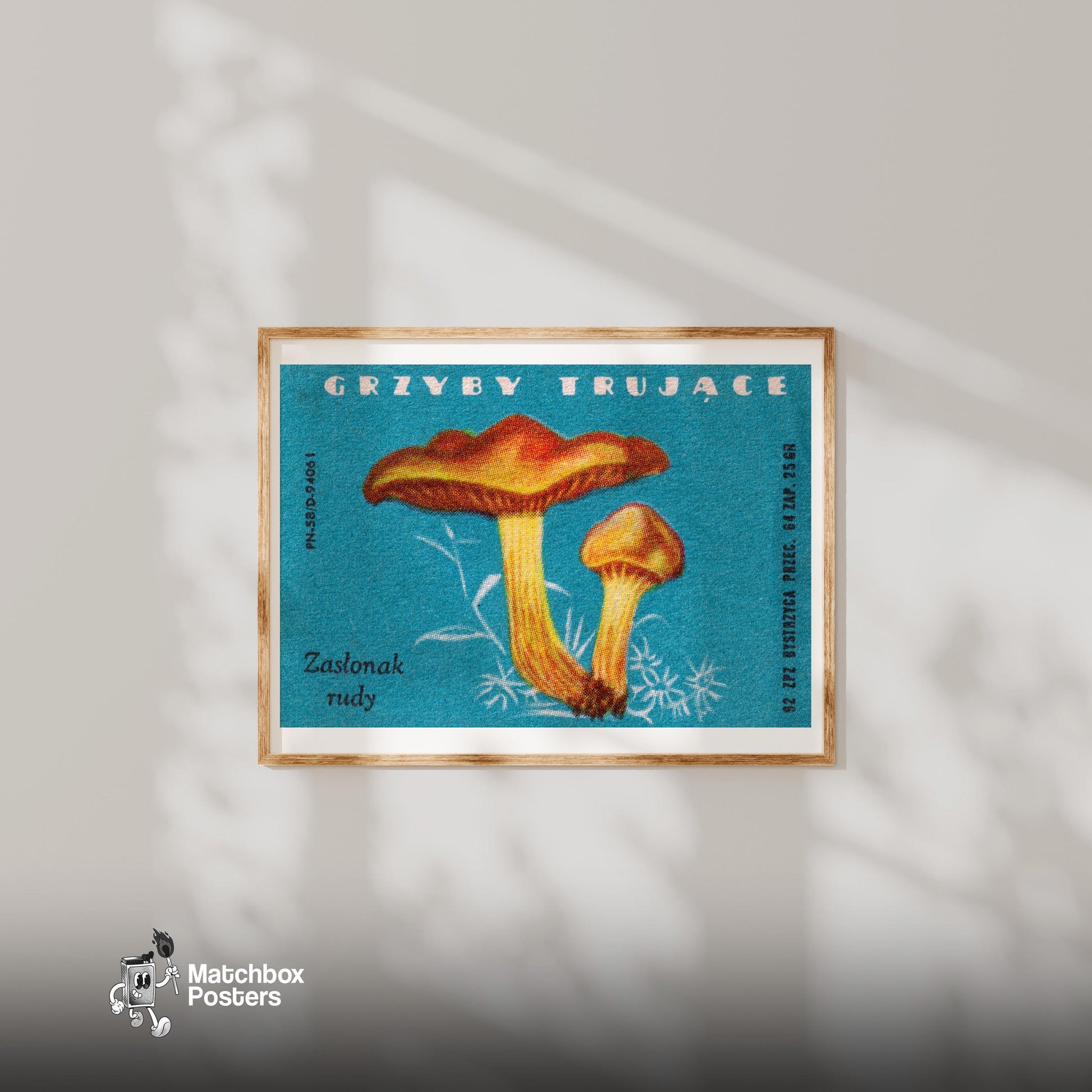 Mushroom - vintage matchbox label print - bedroom mockup