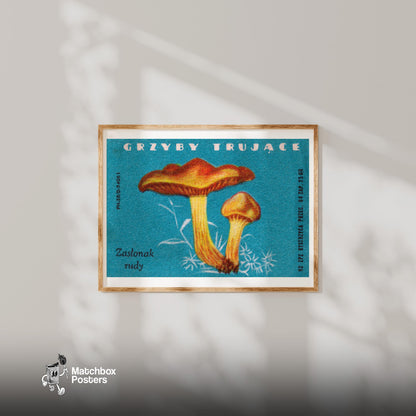 Mushroom - vintage matchbox label print - bedroom mockup