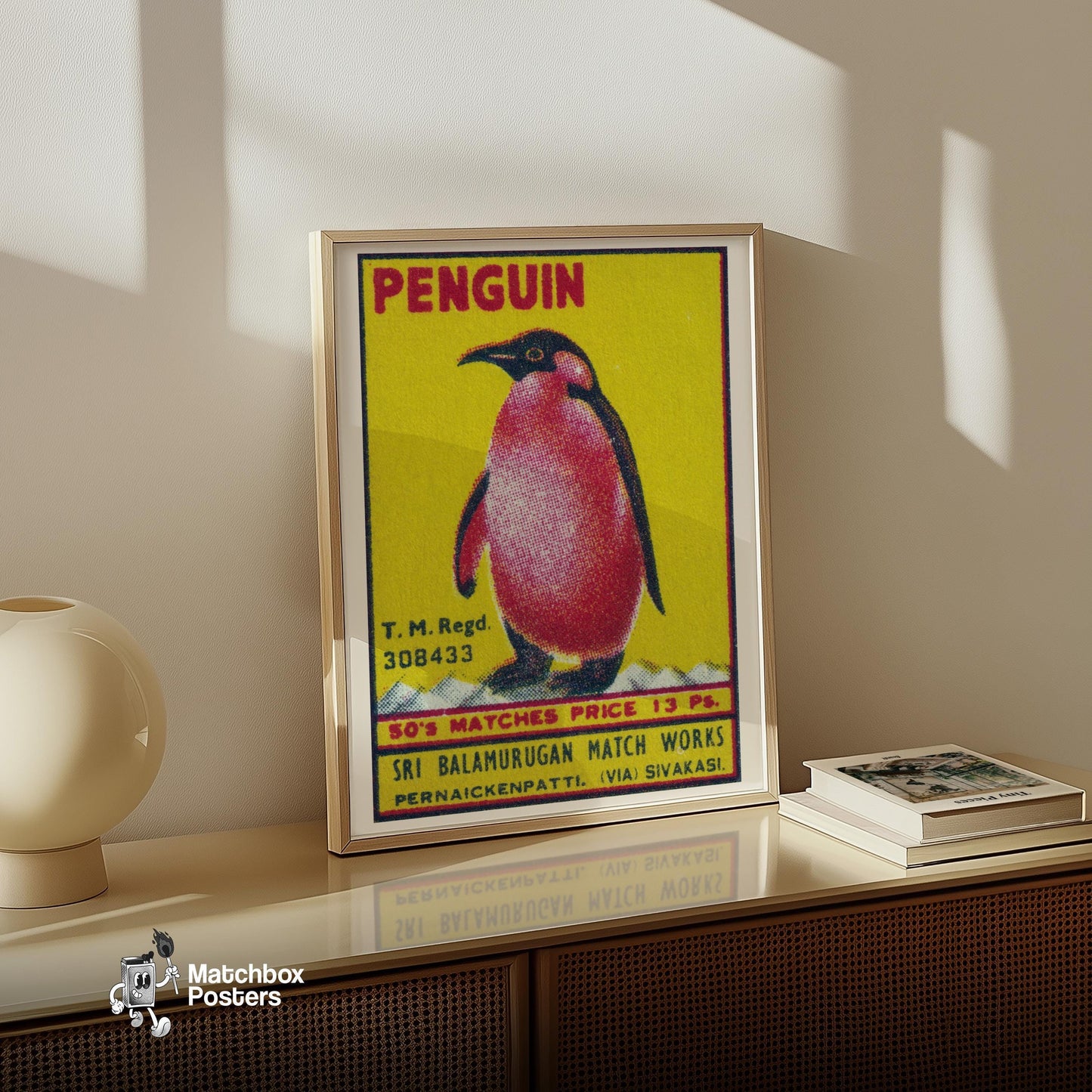 Penguin - vintage matchbox label print - size comparison