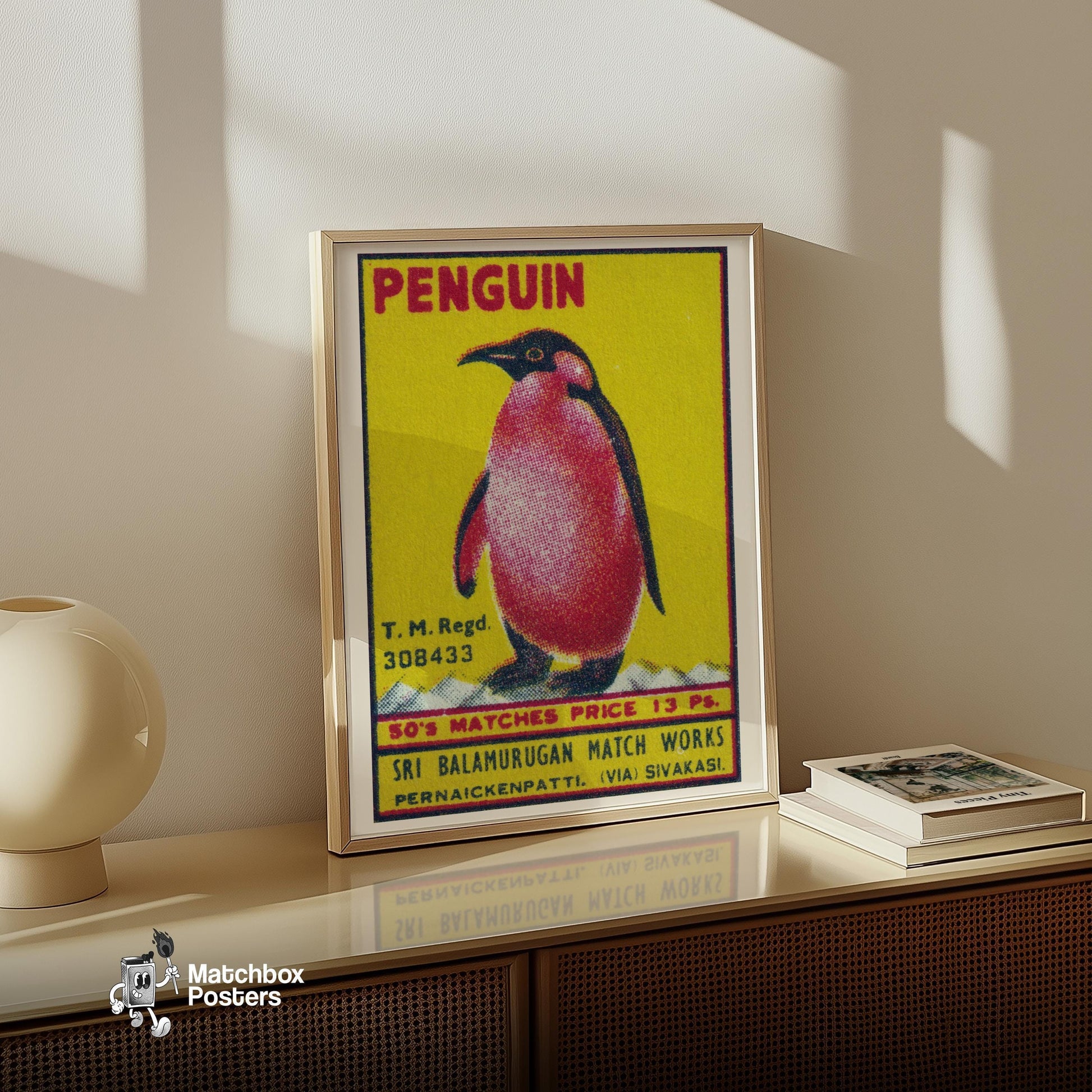 Penguin - vintage matchbox label print - size comparison