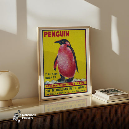 Penguin - vintage matchbox label print - size comparison