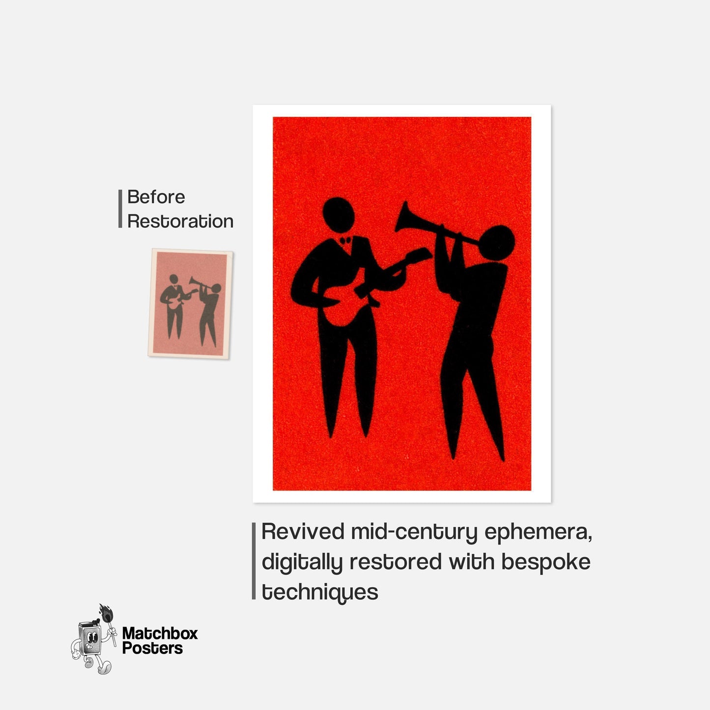Jazz Musicians - vintage matchbox label print - framed wall art preview