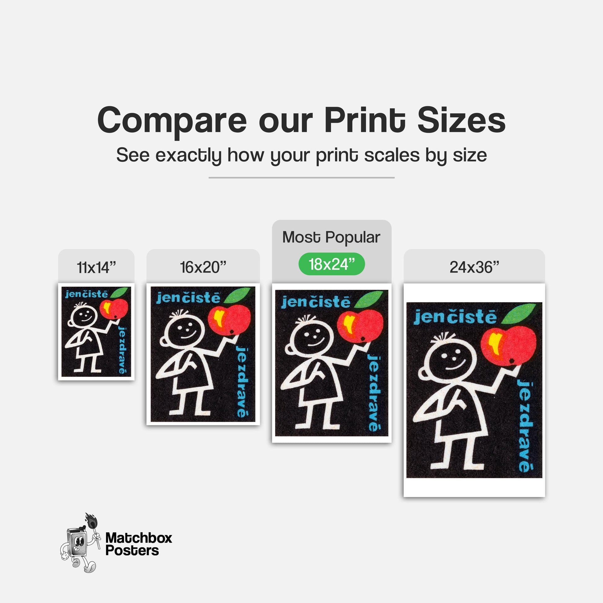 Stick Figure Holding Apple - vintage matchbox label print - gallery wall preview