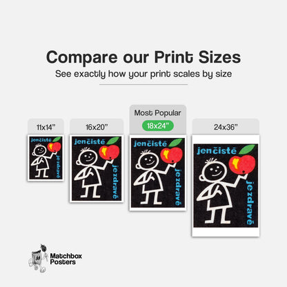 Stick Figure Holding Apple - vintage matchbox label print - gallery wall preview
