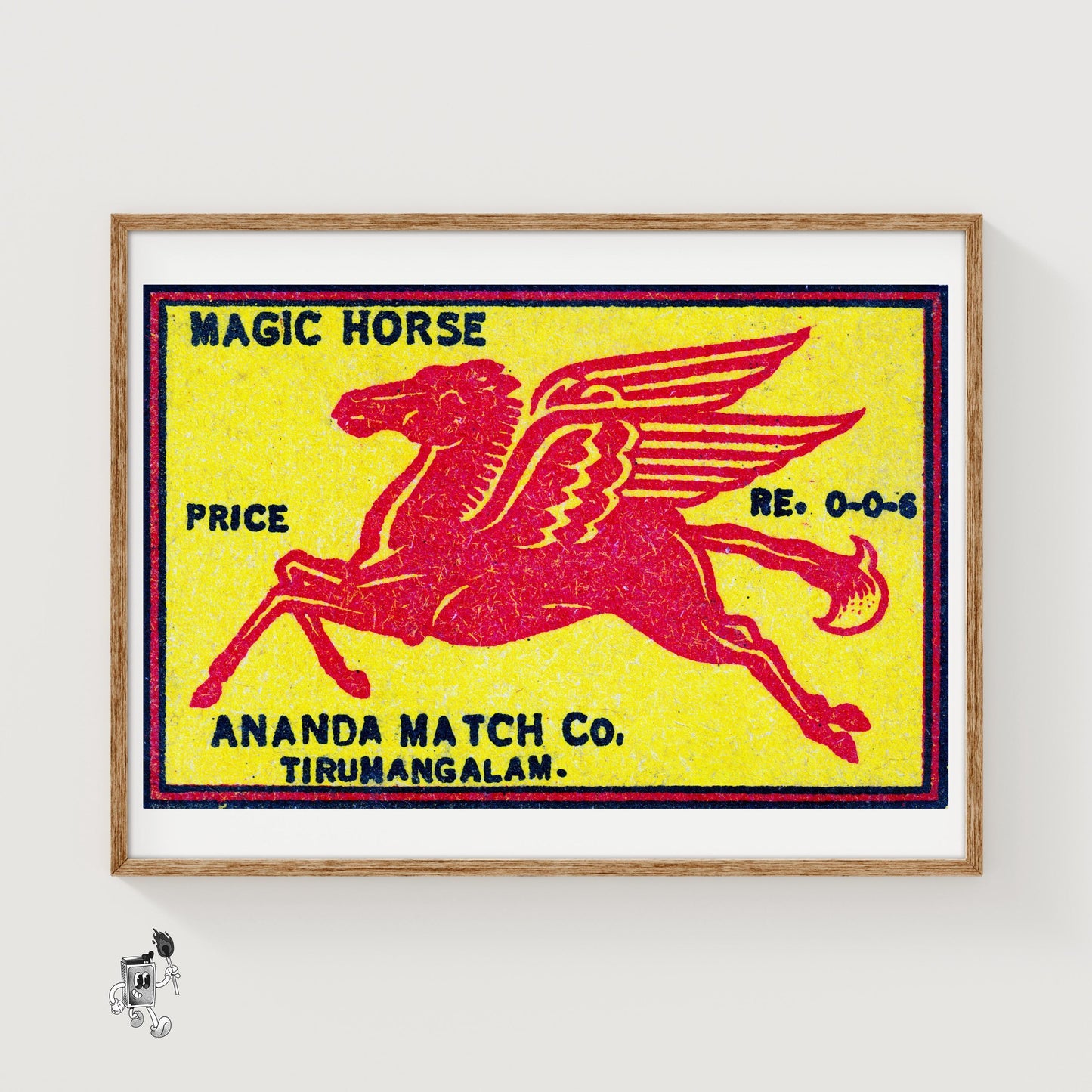 Red Winged Horse - vintage matchbox label print