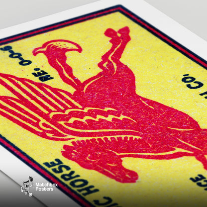 Red Winged Horse - vintage matchbox label print - close-up detail
