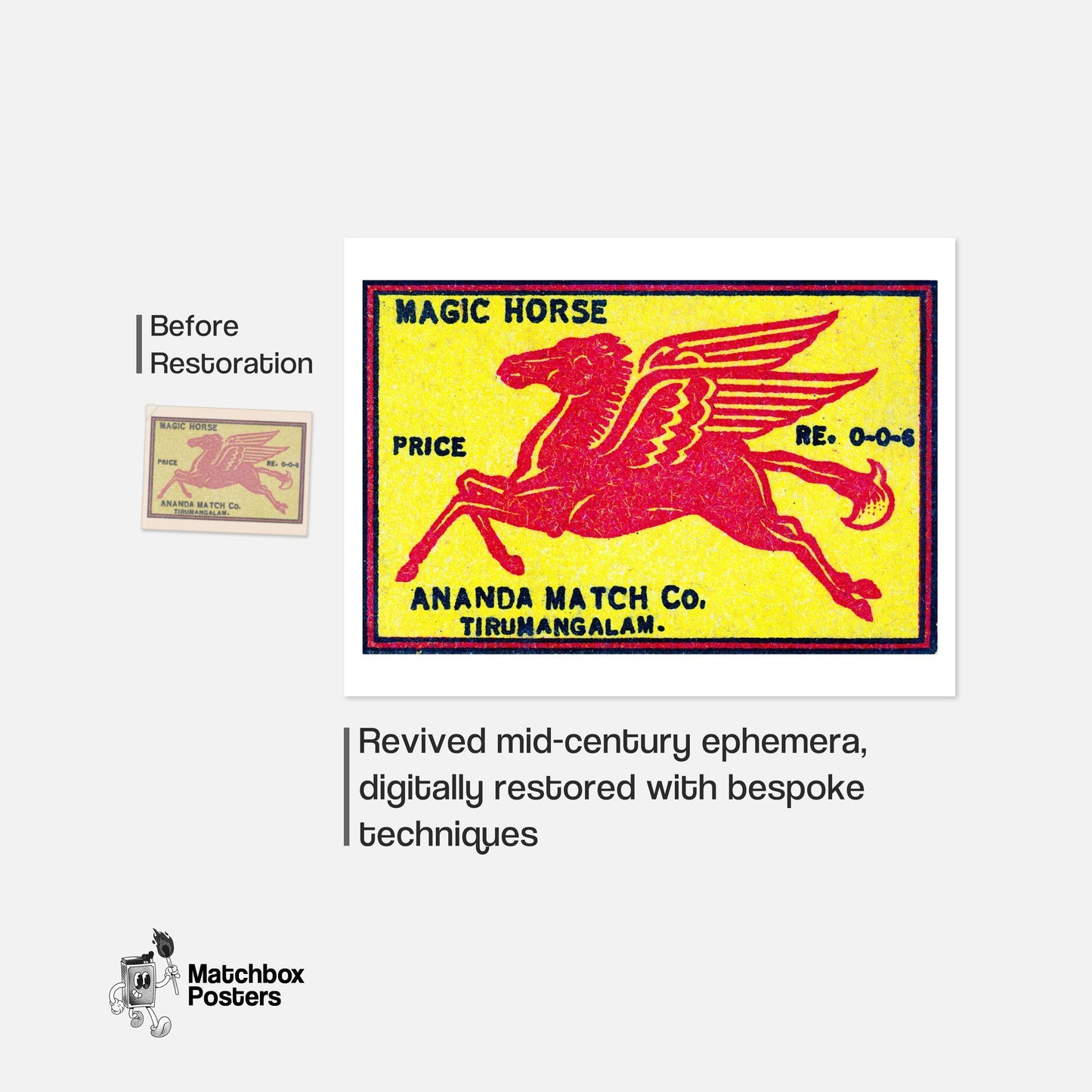 Red Winged Horse - vintage matchbox label print - framed wall art preview