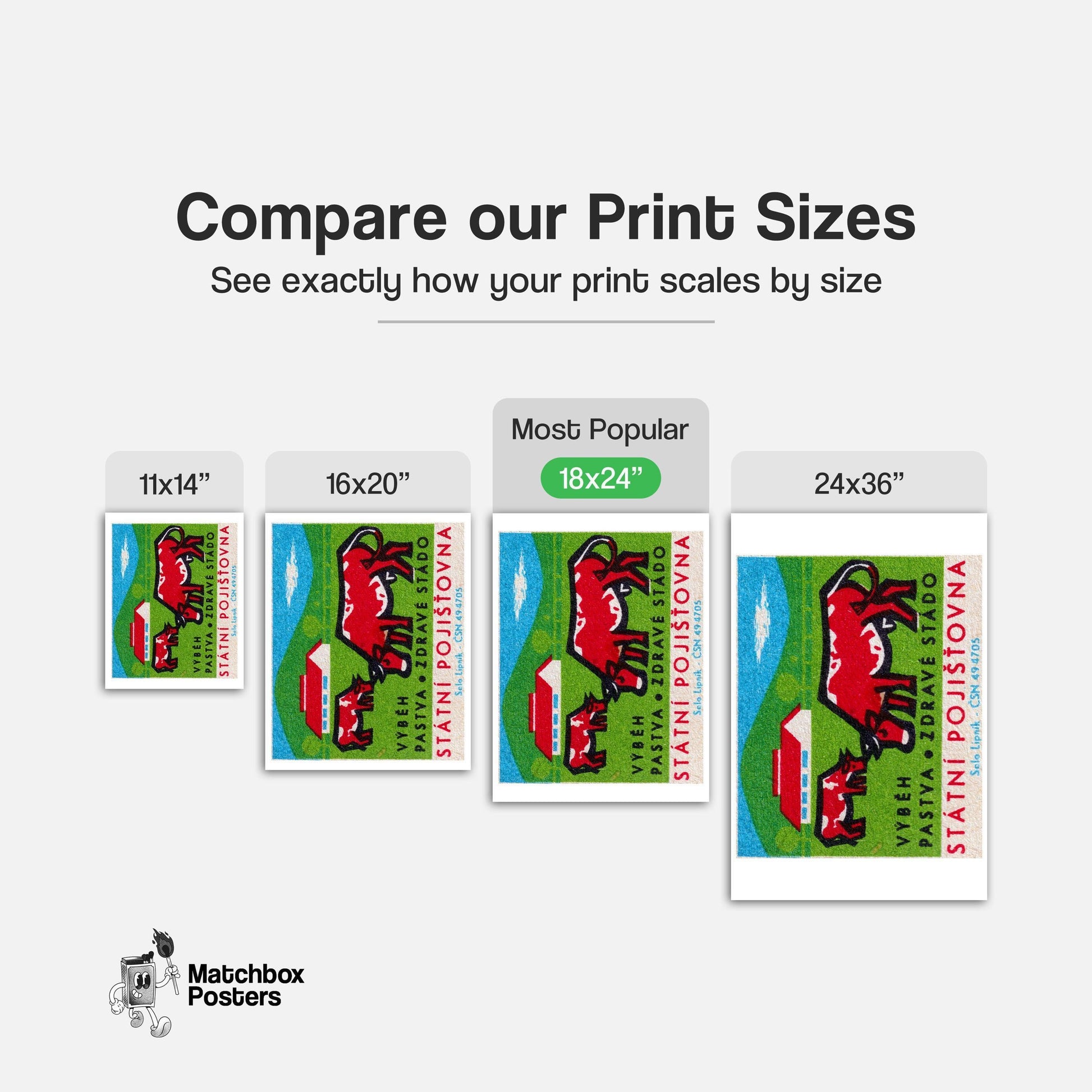 Red Cows - vintage matchbox label print - gallery wall preview