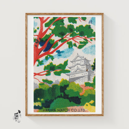 Forest Castle Japan - vintage matchbox label print
