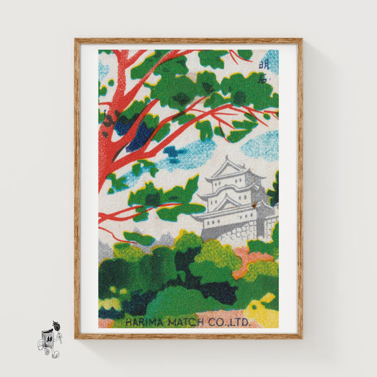 Forest Castle Japan - vintage matchbox label print