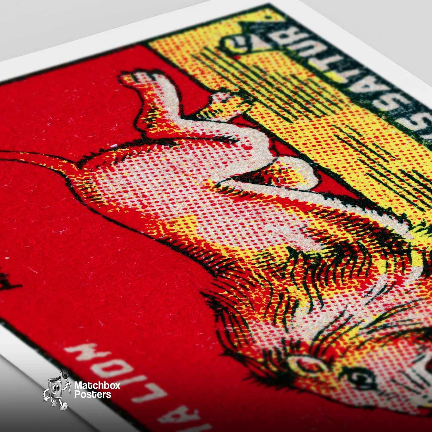 Roaring Lion - vintage matchbox label print - close-up detail