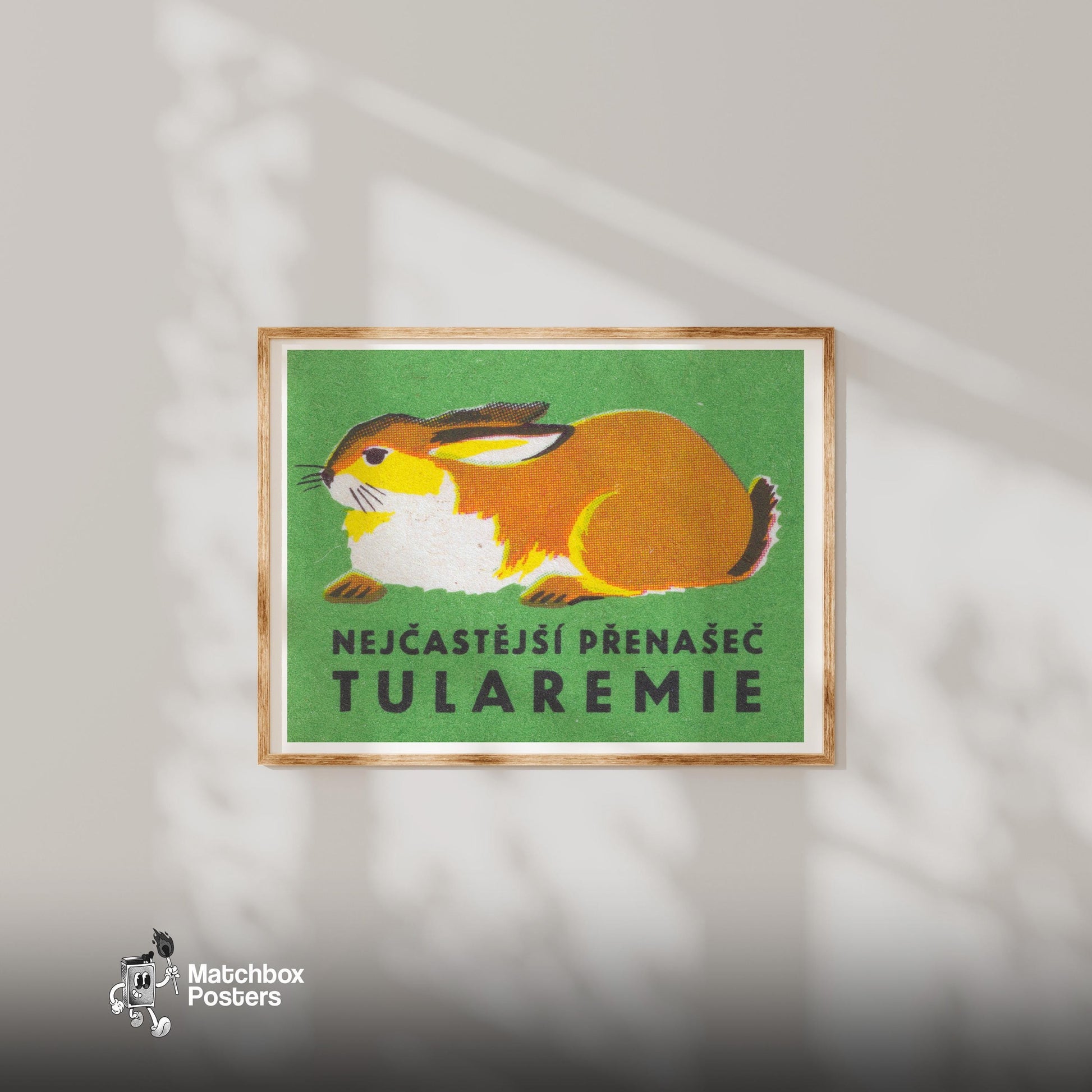 Rabbit - vintage matchbox label print - bedroom mockup
