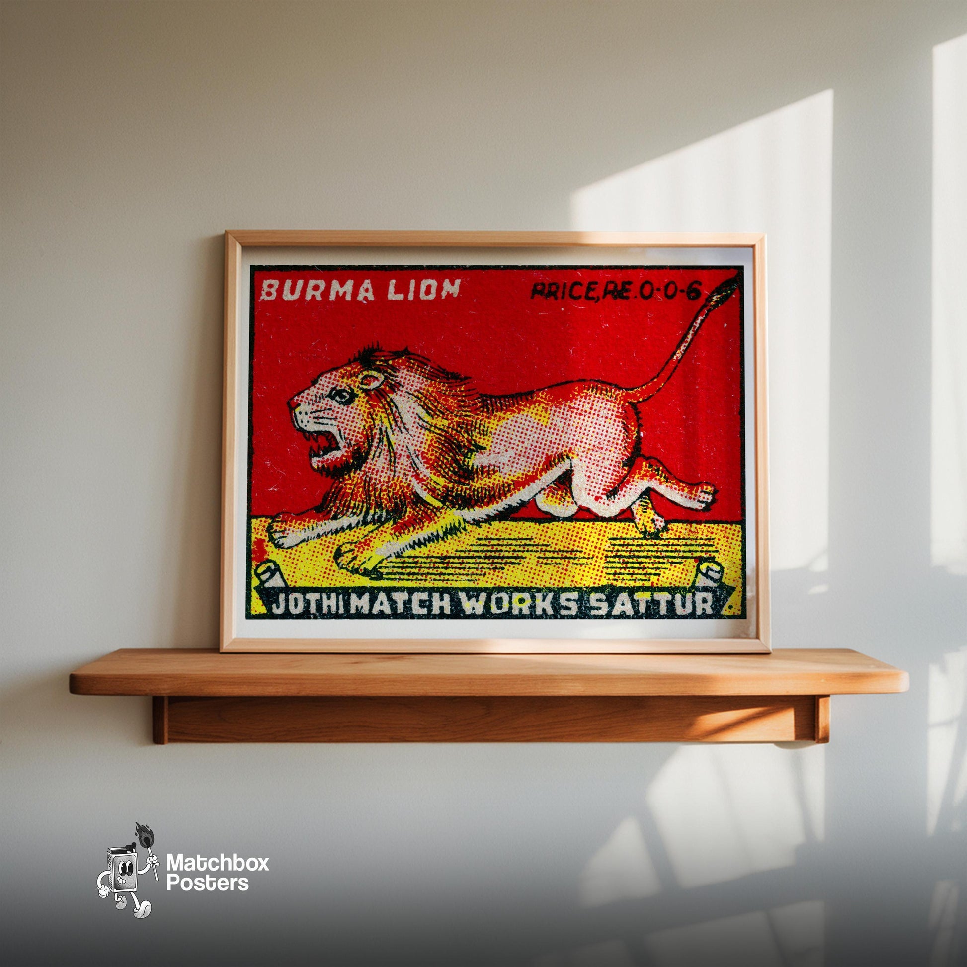Roaring Lion - vintage matchbox label print - size comparison