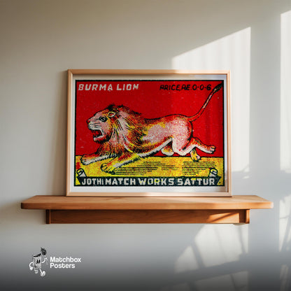 Roaring Lion - vintage matchbox label print - size comparison