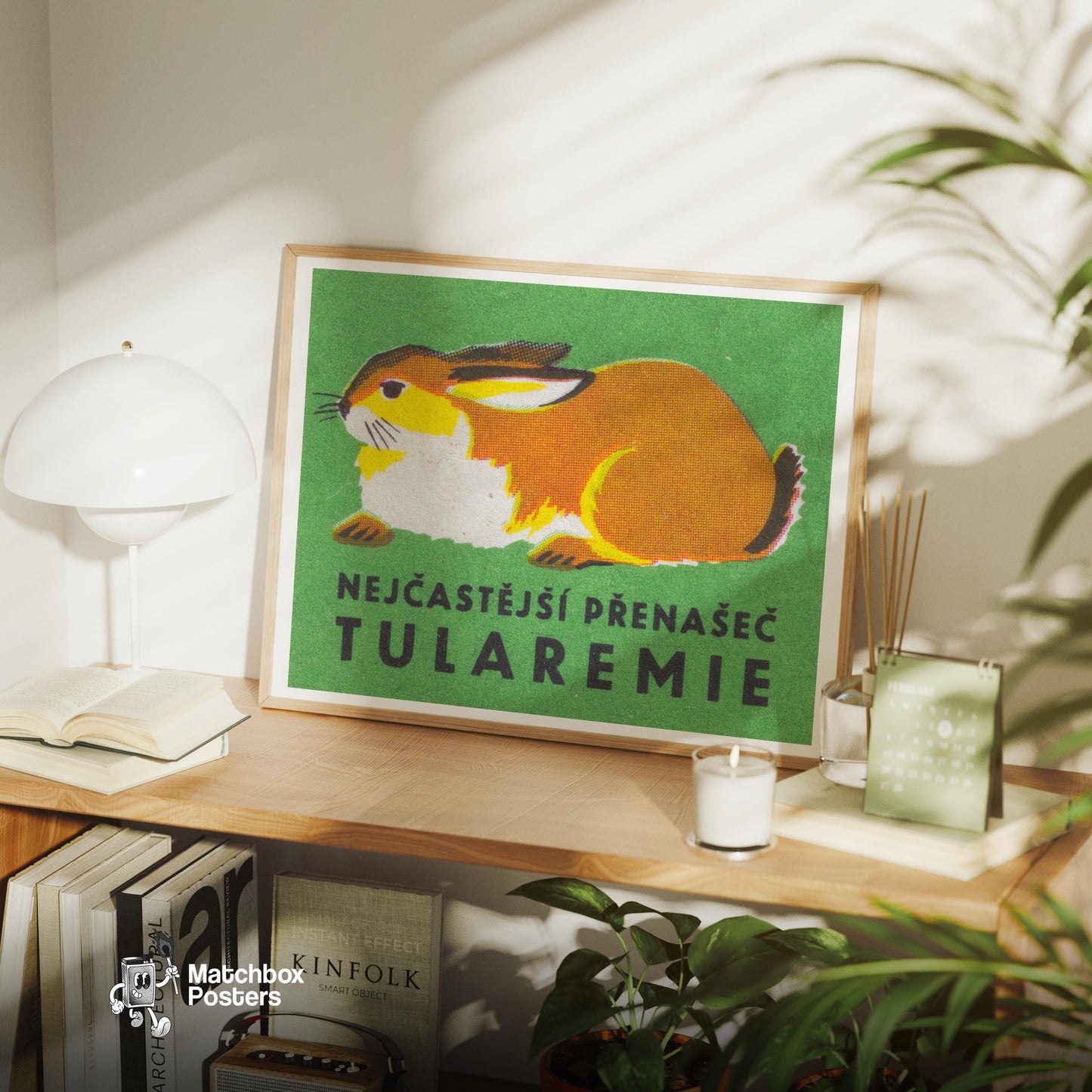 Rabbit - vintage matchbox label print - office wall
