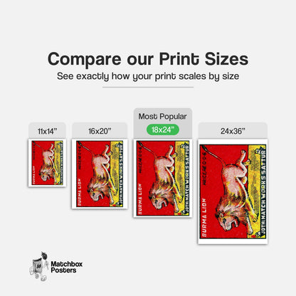 Roaring Lion - vintage matchbox label print - gallery wall preview