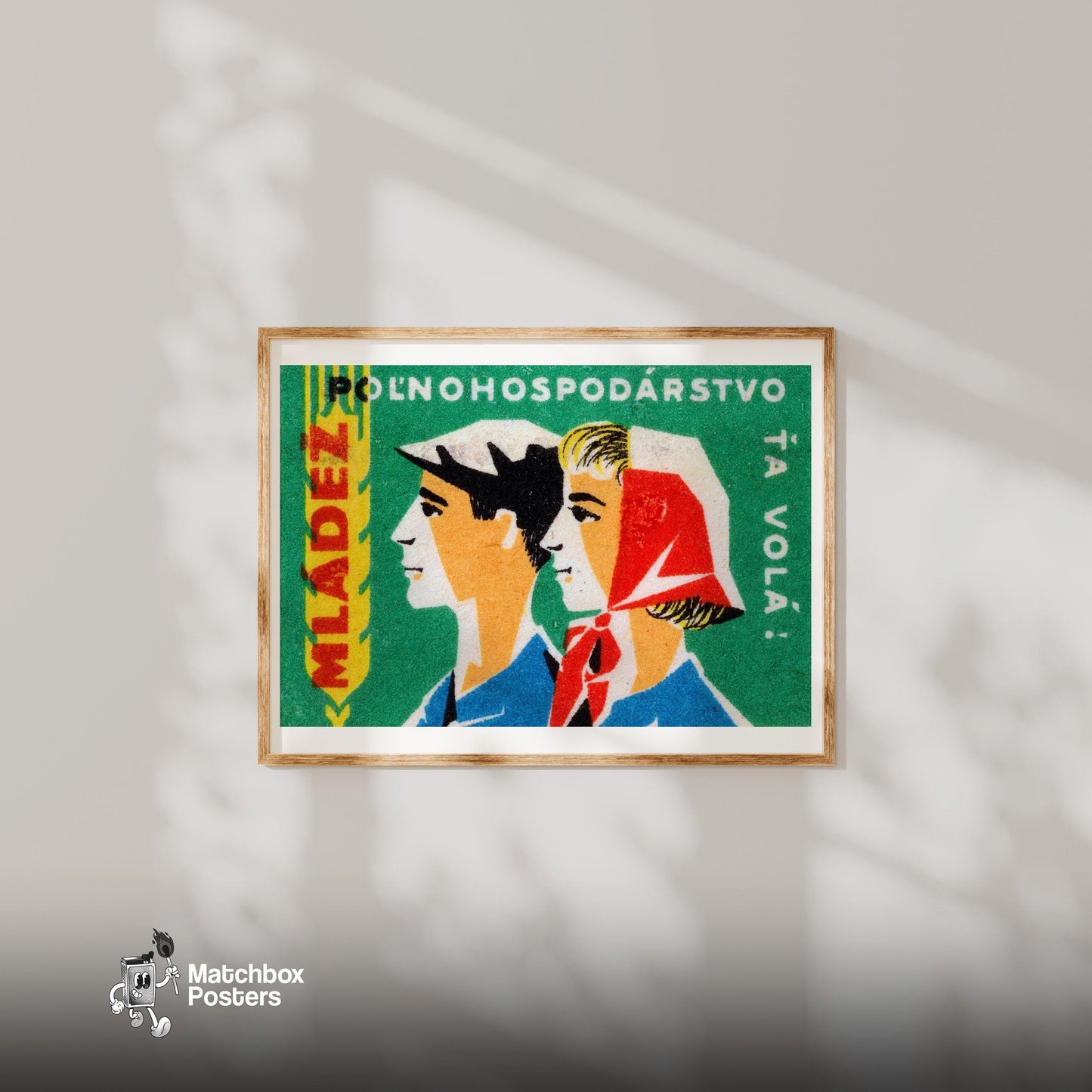 Wheat Farmers - vintage matchbox label print - bedroom mockup