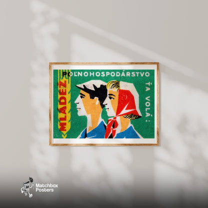 Wheat Farmers - vintage matchbox label print - bedroom mockup