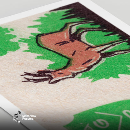 Protect the Deer - vintage matchbox label print - close-up detail