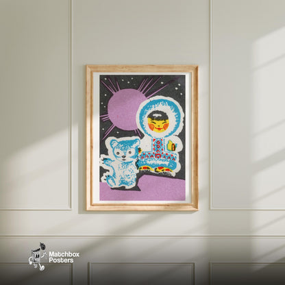 Child with Bear - vintage matchbox label print - bedroom mockup