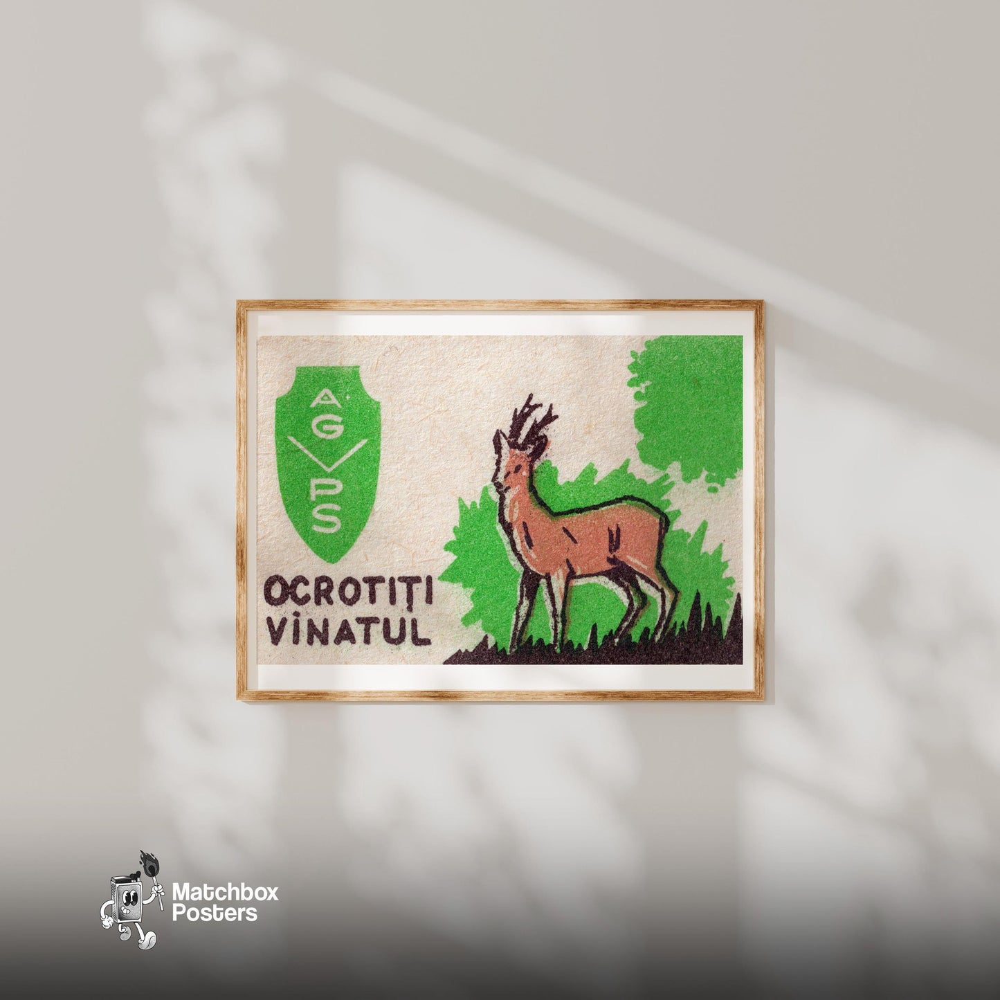 Protect the Deer - vintage matchbox label print - bedroom mockup
