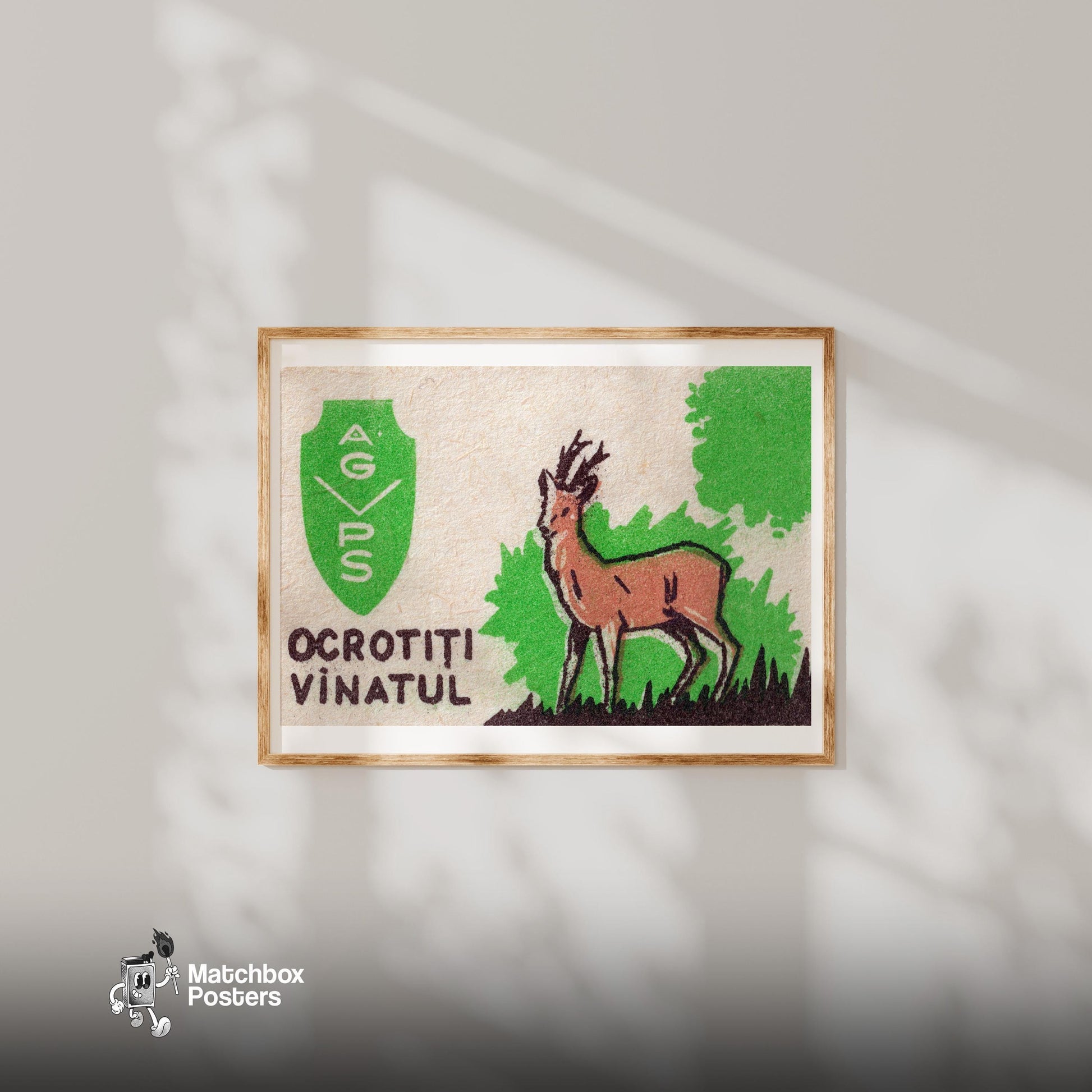 Protect the Deer - vintage matchbox label print - bedroom mockup