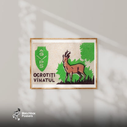 Protect the Deer - vintage matchbox label print - bedroom mockup