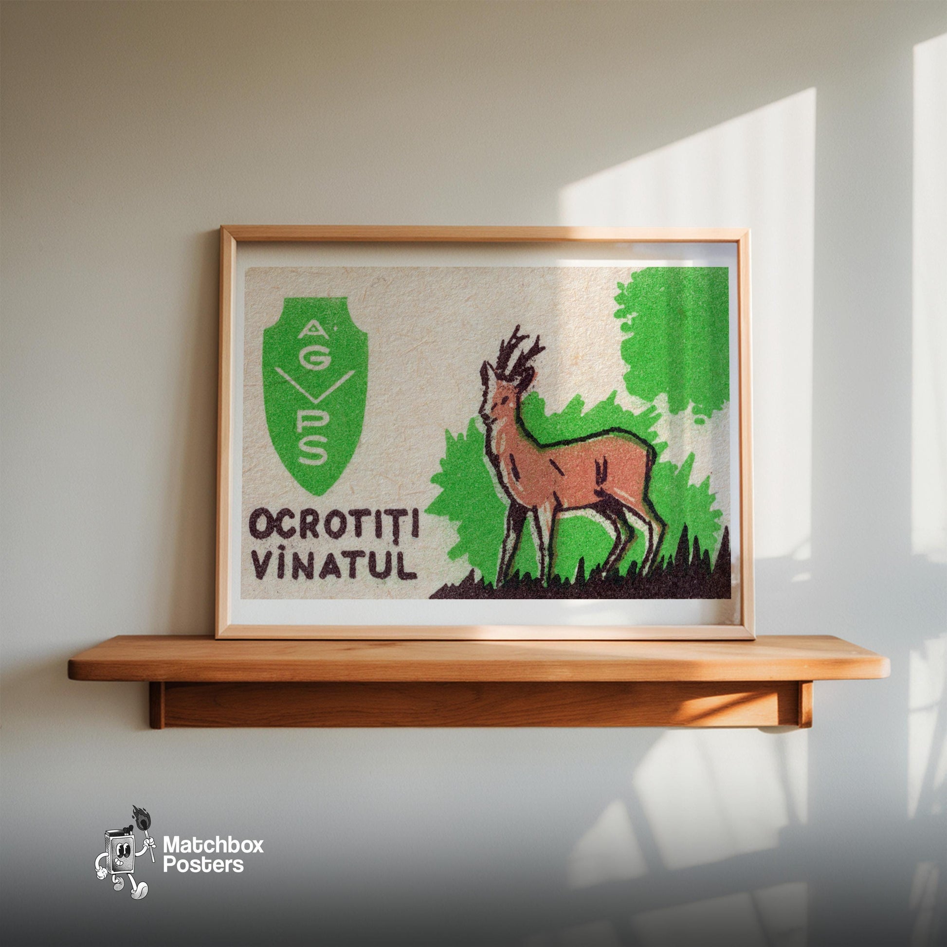 Protect the Deer - vintage matchbox label print - size comparison