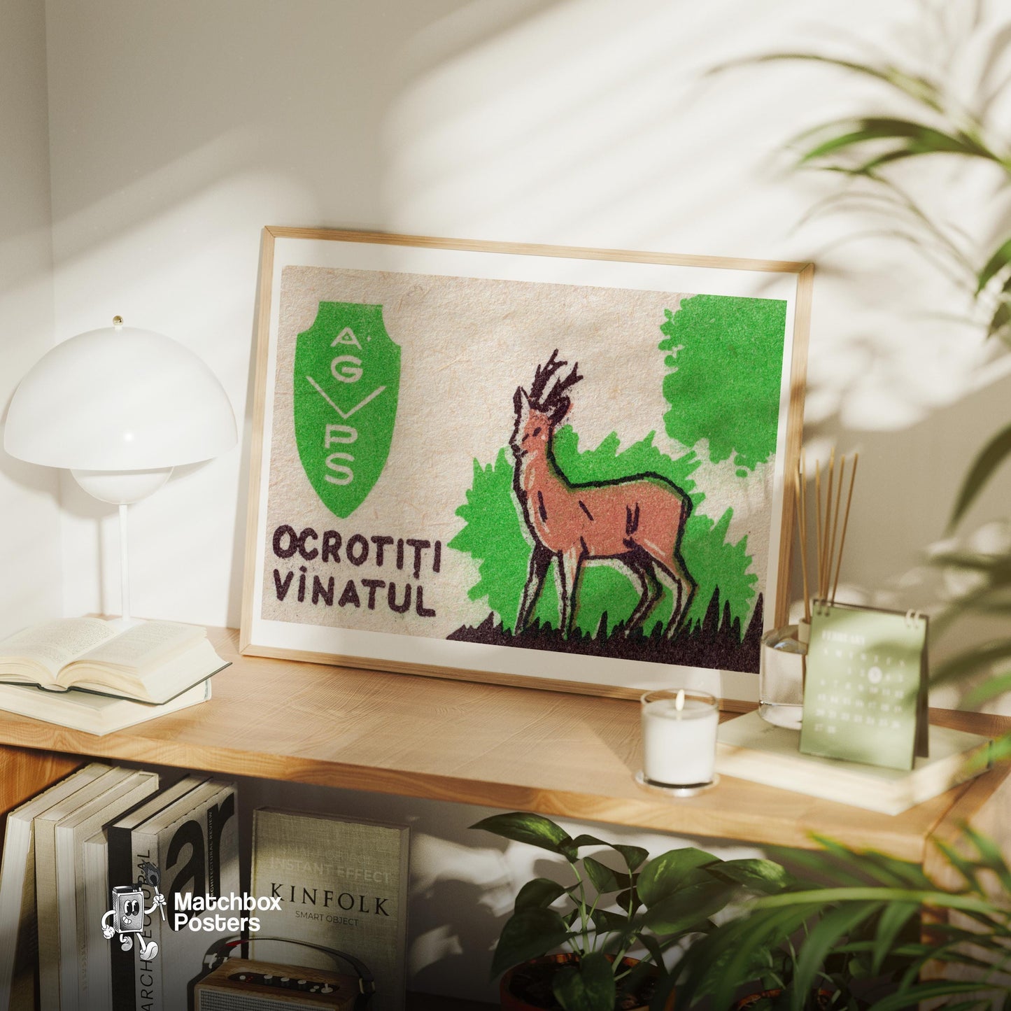 Protect the Deer - vintage matchbox label print - office wall
