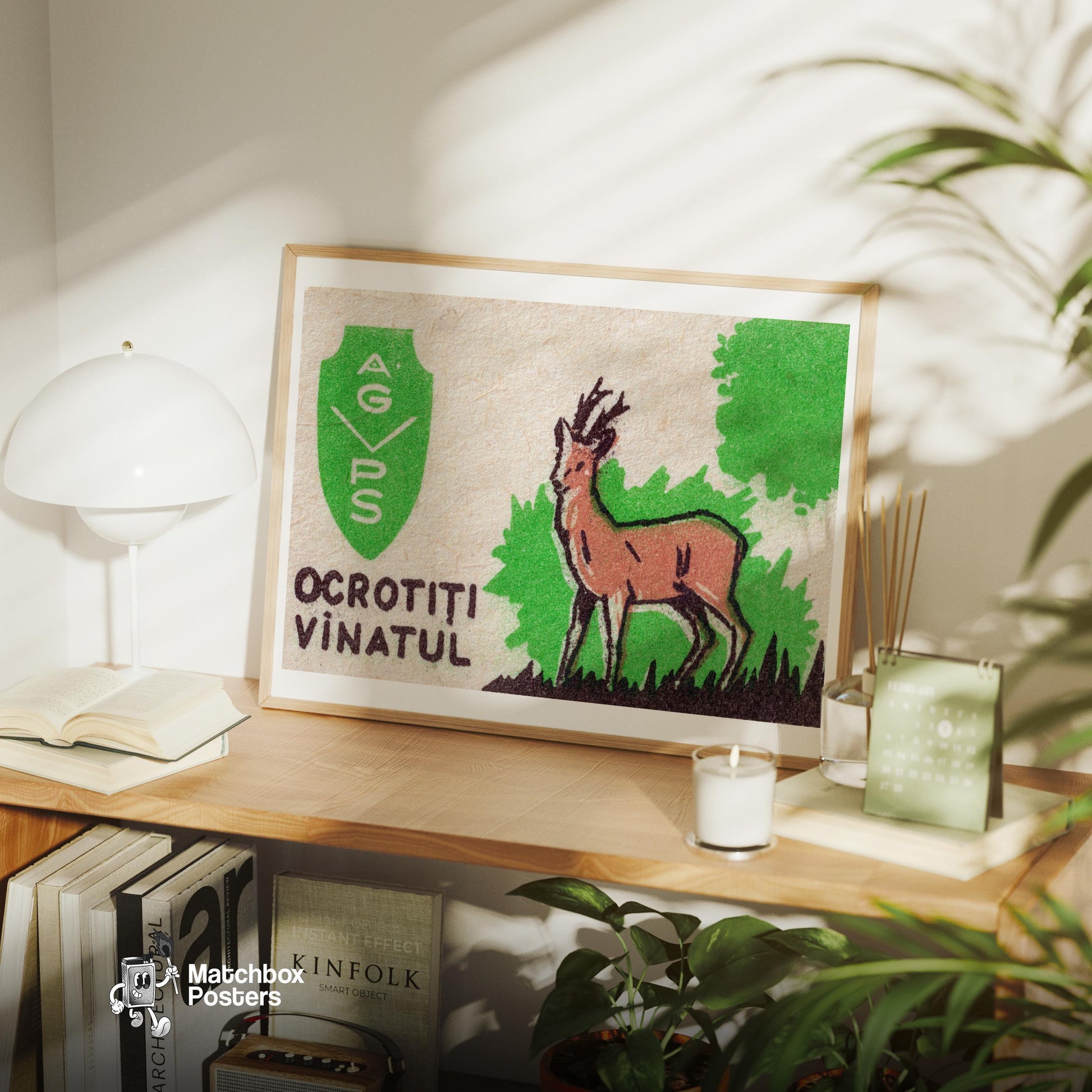 Protect the Deer - vintage matchbox label print - office wall