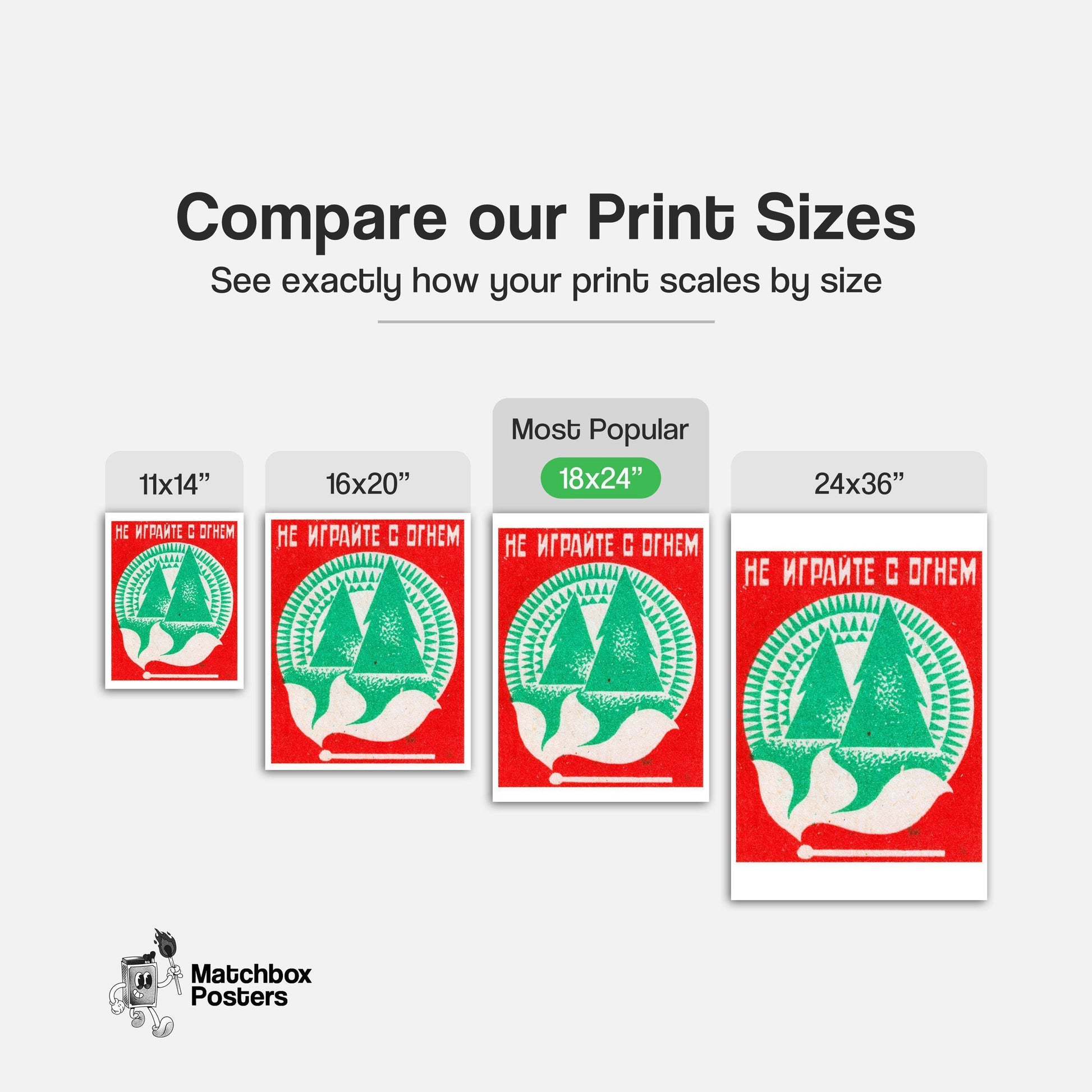 Two Trees with Flame - vintage matchbox label print - gallery wall preview